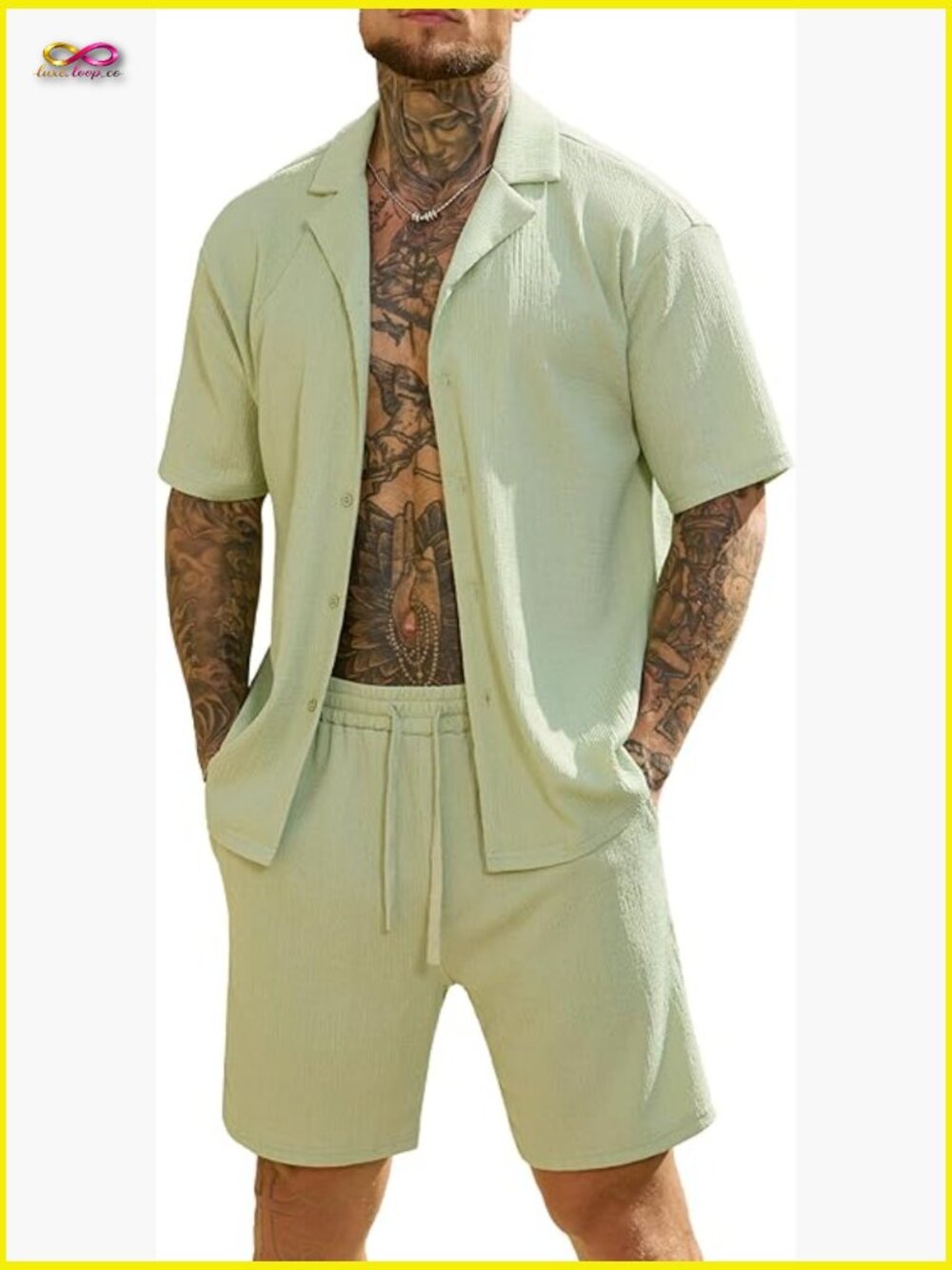 Men's 2 Piece Shorts Set Summer Vacation Short Sleeve Button Down Casual Outfit